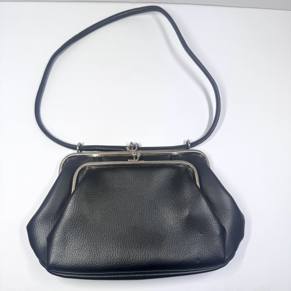 Vintage Kadin Double Snap Purse Black Leather Inside Zipper Rare Purse